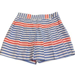 Jacadi Paris Girls Blue Red White Striped Pleated Skort Shorts Size 10A 140cm